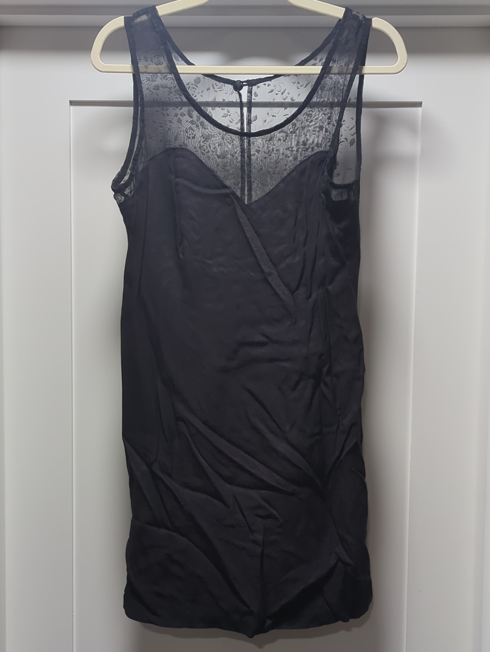 Sheer Yoke Black Mini Dress